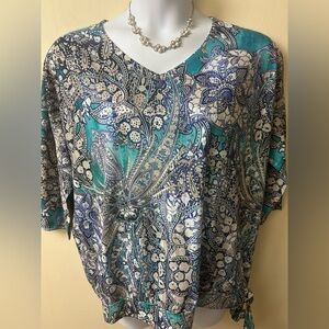 Chico's Teal and Navy Floral Blouse